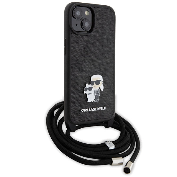 Karl Lagerfeld Crossbody Saffiano dėklas iPhone 15 Plus – juodas