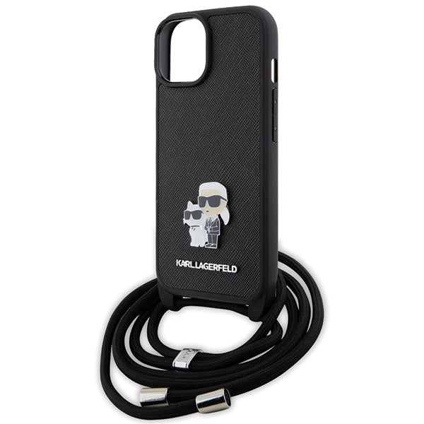 Karl Lagerfeld Crossbody Saffiano dėklas iPhone 15 Plus – juodas
