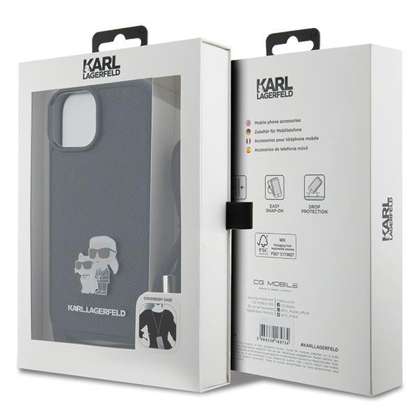 Karl Lagerfeld Crossbody Saffiano dėklas iPhone 15 Plus – juodas