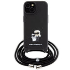 Karl Lagerfeld dėklas iPhone 15 su dirželiu – juodas