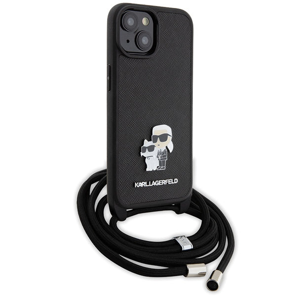 Karl Lagerfeld dėklas iPhone 15 su dirželiu – juodas