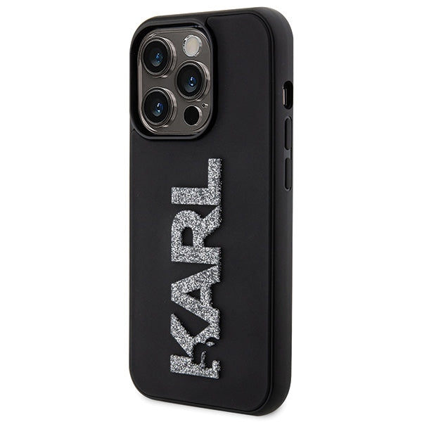 Karl Lagerfeld 3D Rubber Glitter Logo dėklas iPhone 15 Pro – juodas -- iPhone 15 Pro Max