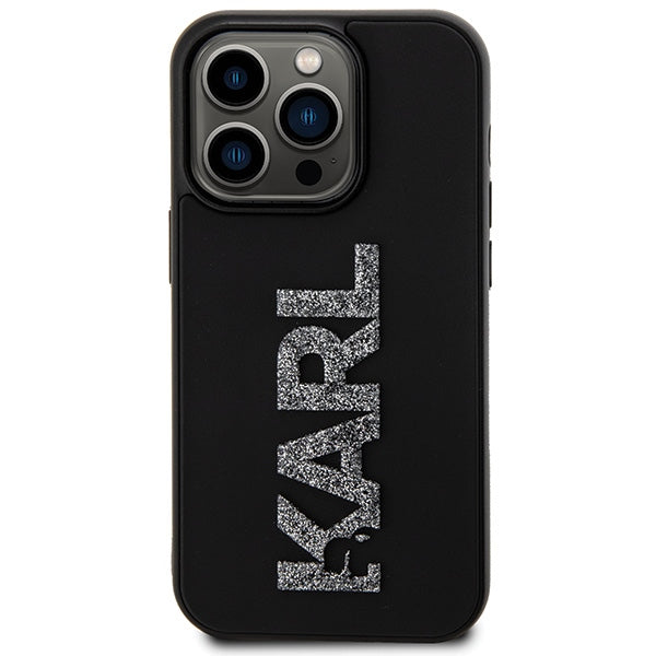 Karl Lagerfeld 3D Rubber Glitter Logo dėklas iPhone 15 Pro – juodas -- iPhone 15 Pro Max