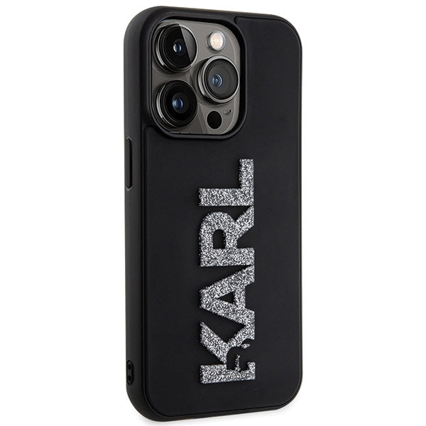 Karl Lagerfeld 3D Rubber Glitter Logo dėklas iPhone 15 Pro – juodas -- iPhone 15 Pro Max