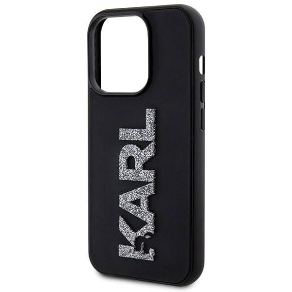 Karl Lagerfeld 3D Rubber Glitter Logo dėklas iPhone 15 Pro – juodas -- iPhone 15 Pro Max