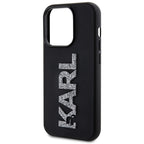Karl Lagerfeld 3D Rubber Glitter Logo dėklas iPhone 15 Pro – juodas -- iPhone 15 Pro Max