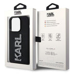 Karl Lagerfeld 3D Rubber Glitter Logo dėklas iPhone 15 Pro – juodas -- iPhone 15 Pro Max