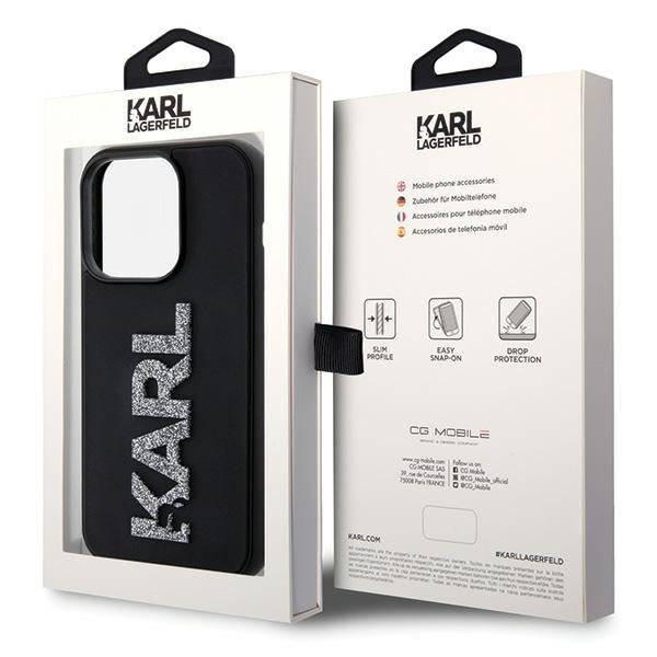 Karl Lagerfeld 3D Rubber Glitter Logo dėklas iPhone 15 Pro – juodas -- iPhone 15 Pro Max