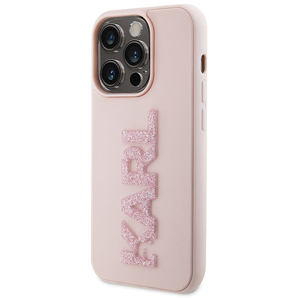 Karl Lagerfeld Glitter dėklas iPhone 15 Pro Max – rožinis