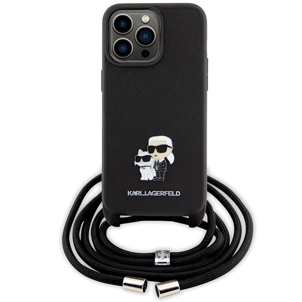 Karl Lagerfeld dėklas iPhone 15 Pro Max su dirželiu – juodas