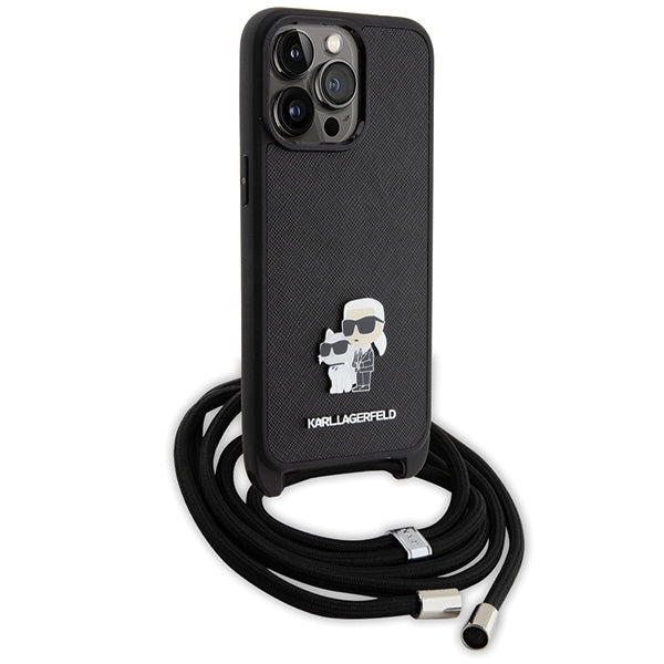 Karl Lagerfeld dėklas iPhone 15 Pro Max su dirželiu – juodas