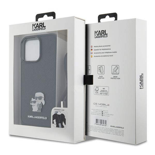 Karl Lagerfeld dėklas iPhone 15 Pro Max su dirželiu – juodas