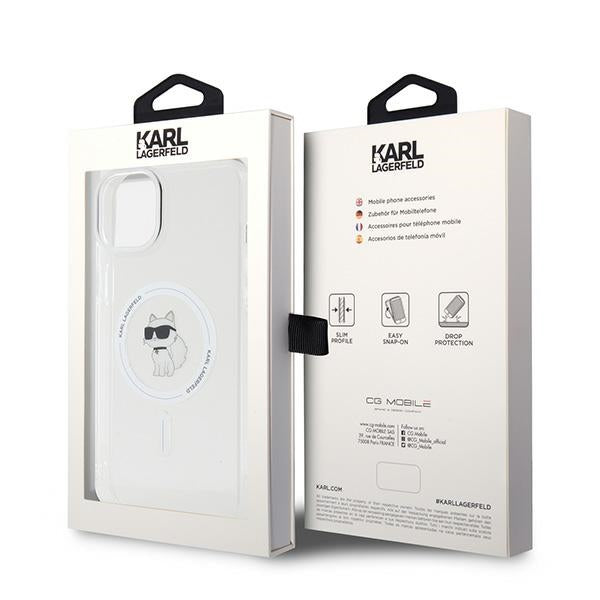 Karl Lagerfeld MagSafe dėklas iPhone 15 Plus – skaidrus
