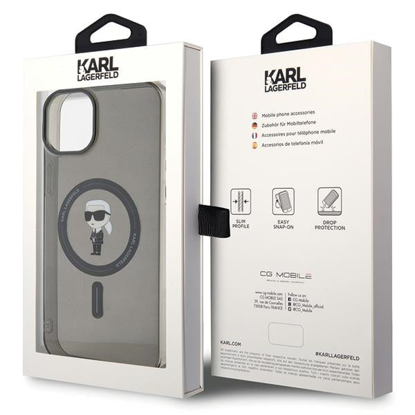 Karl Lagerfeld MagSafe dėklas iPhone 15 Plus – juodas
