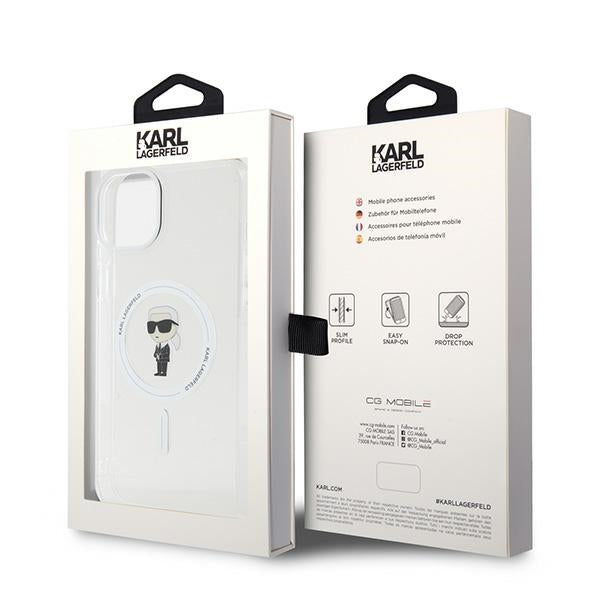 Karl Lagerfeld MagSafe dėklas iPhone 15 Plus – skaidrus