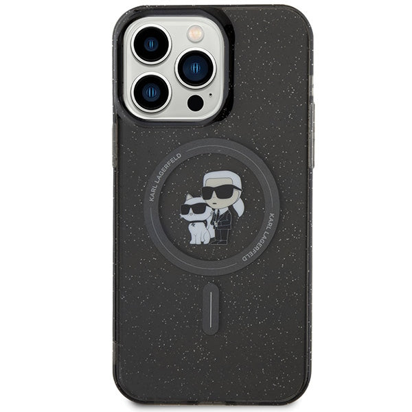 Karl Lagerfeld Karl&Choupette Glitter MagSafe dėklas iPhone 15 Pro Max - juodas