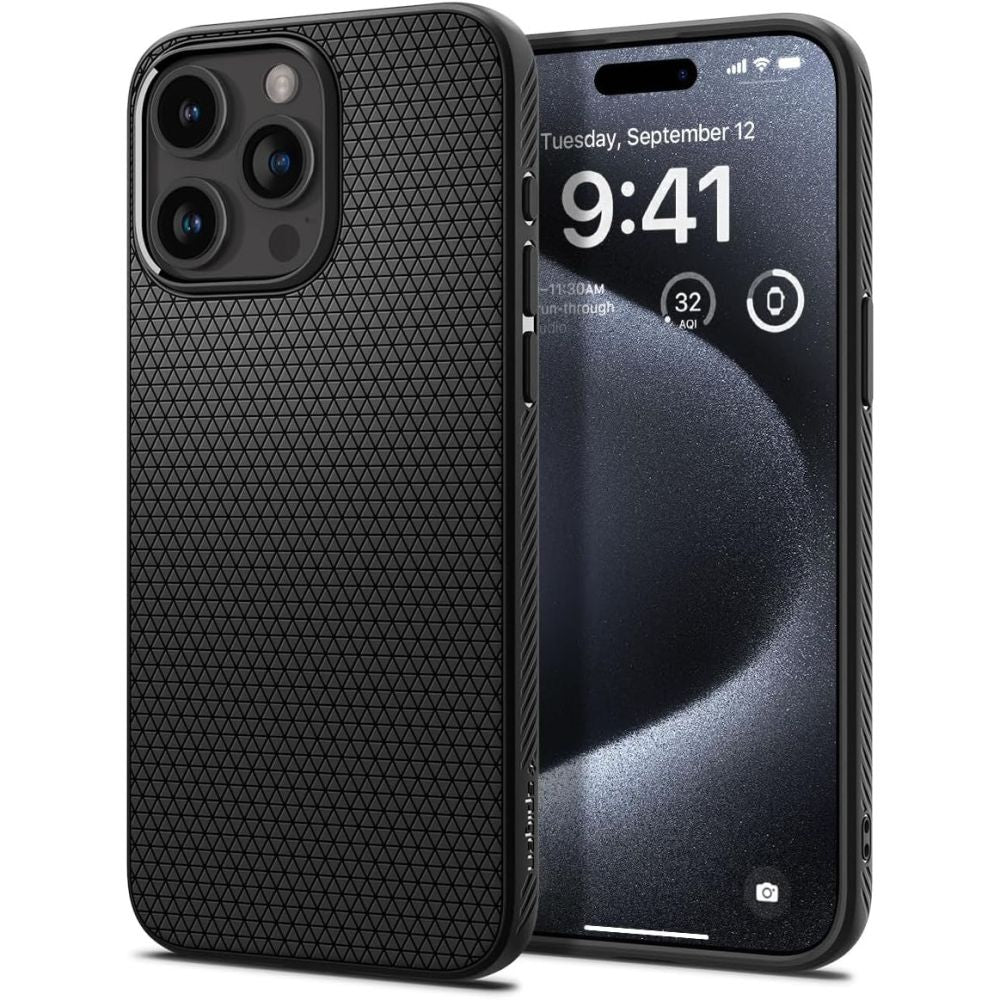 Spigen Liquid Air dėklas iPhone 15 Pro – matinis juodas