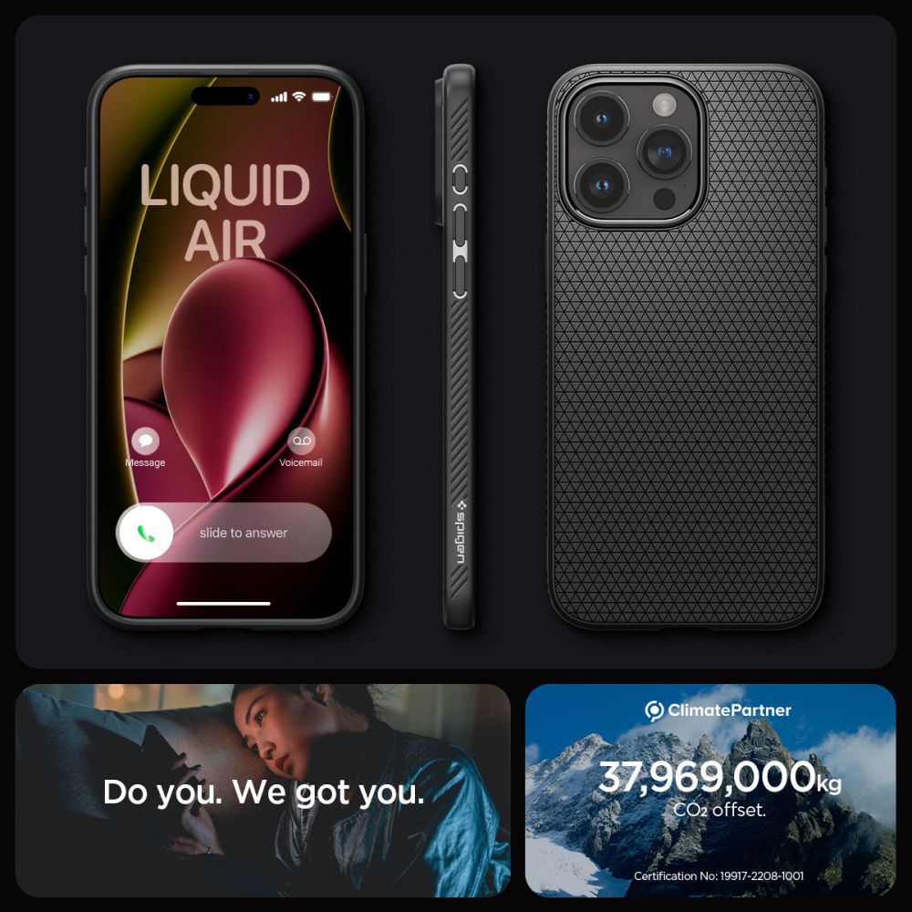 Spigen Liquid Air dėklas iPhone 15 Pro – matinis juodas