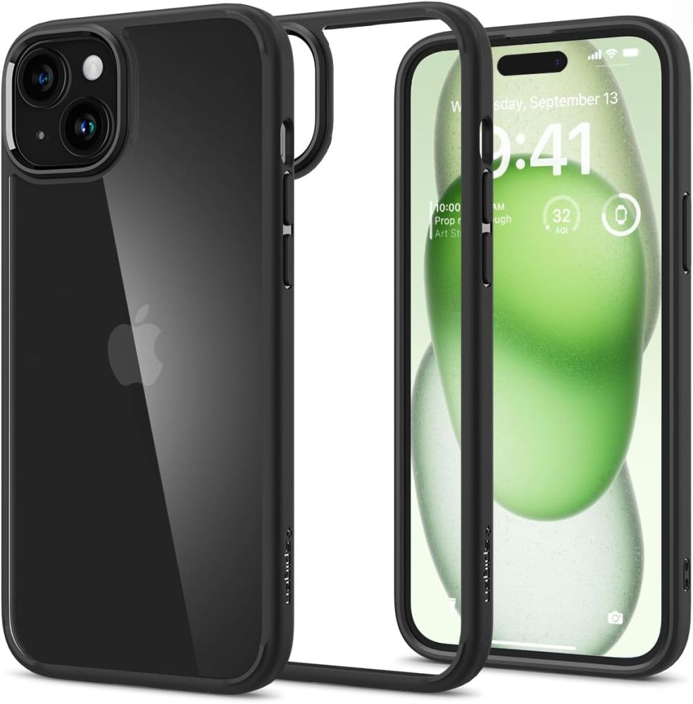Spigen Ultra Hybrid dėklas iPhone 15 Plus – juodas