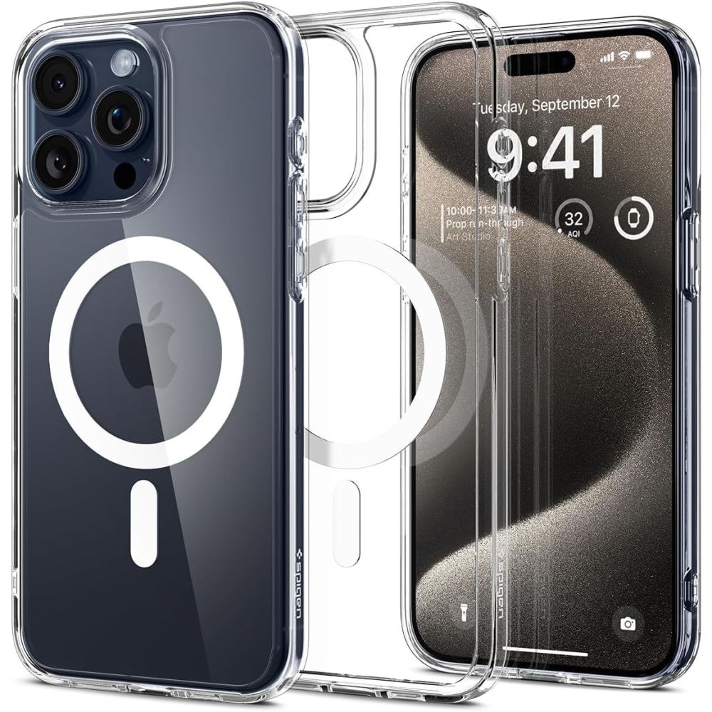 Spigen Ultra Hybrid MagSafe dėklas iPhone 15 Pro Max – baltas