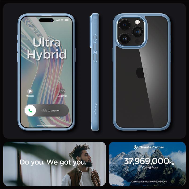 Spigen Crystal Hybrid dėklas iPhone 15 Pro Max – skaidrus, mėlynas