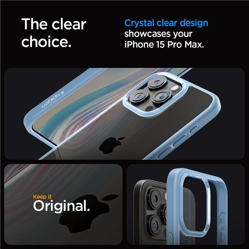 Spigen Crystal Hybrid dėklas iPhone 15 Pro Max – skaidrus, mėlynas