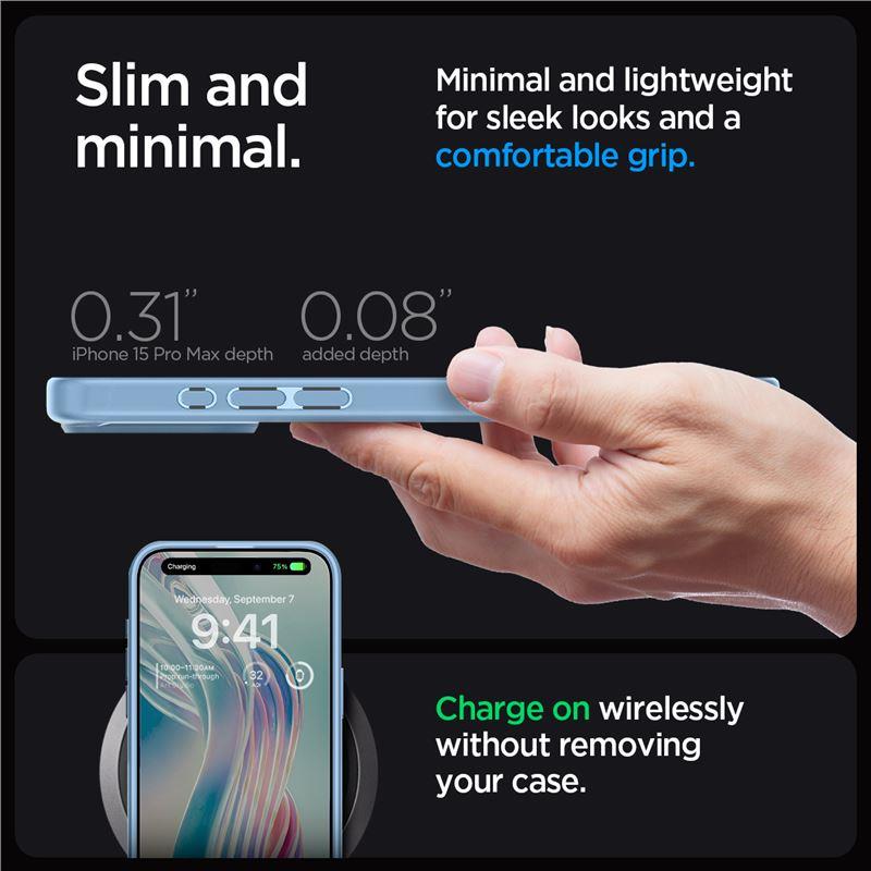 Spigen Crystal Hybrid dėklas iPhone 15 Pro Max – skaidrus, mėlynas