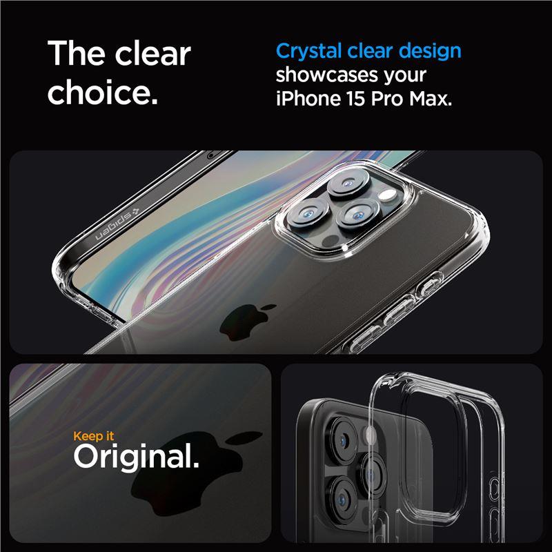 Spigen Crystal Hybrid dėklas iPhone 15 Pro Max – skaidrus