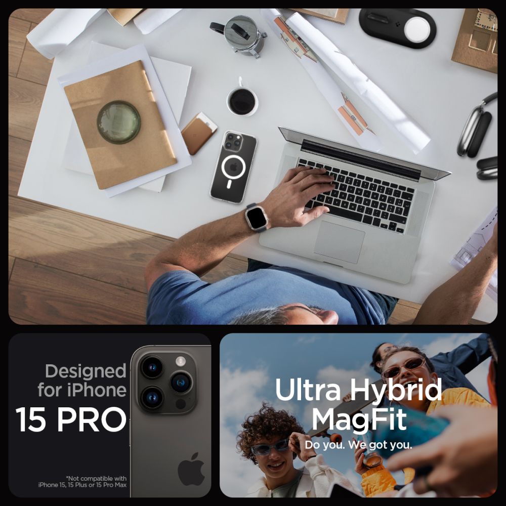 Spigen Ultra Hybrid MagSafe dėklas iPhone 15 Pro – baltas