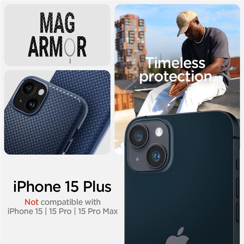 Spigen Mag Armor MagSafe dėklas iPhone 15 Plus – mėlynas