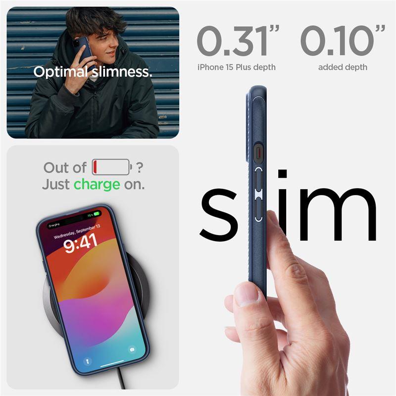 Spigen Mag Armor MagSafe dėklas iPhone 15 Plus – mėlynas