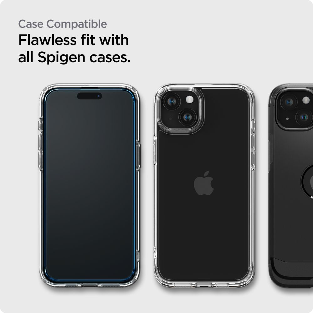Spigen AlignMaster grūdintas stiklas iPhone 15 – juodas (2 vnt.)