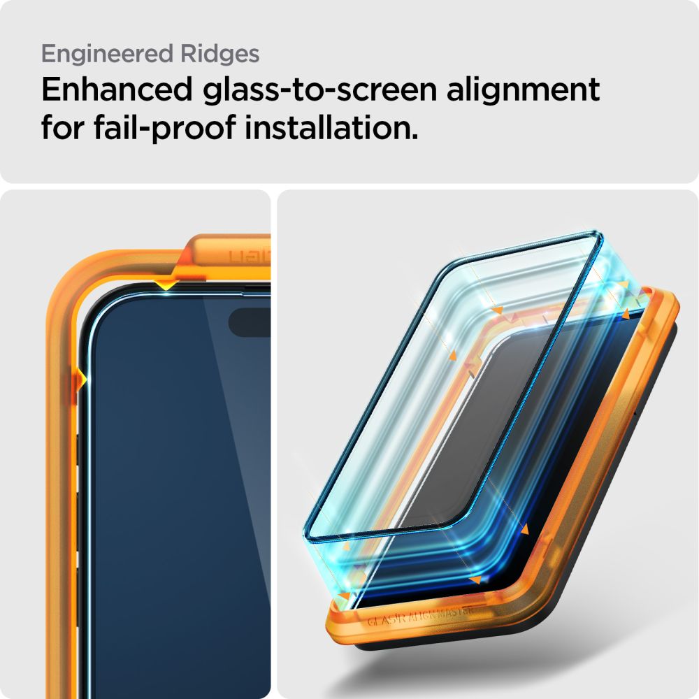 Spigen AlignMaster grūdintas stiklas iPhone 15 Plus – juodas (2 vnt.)