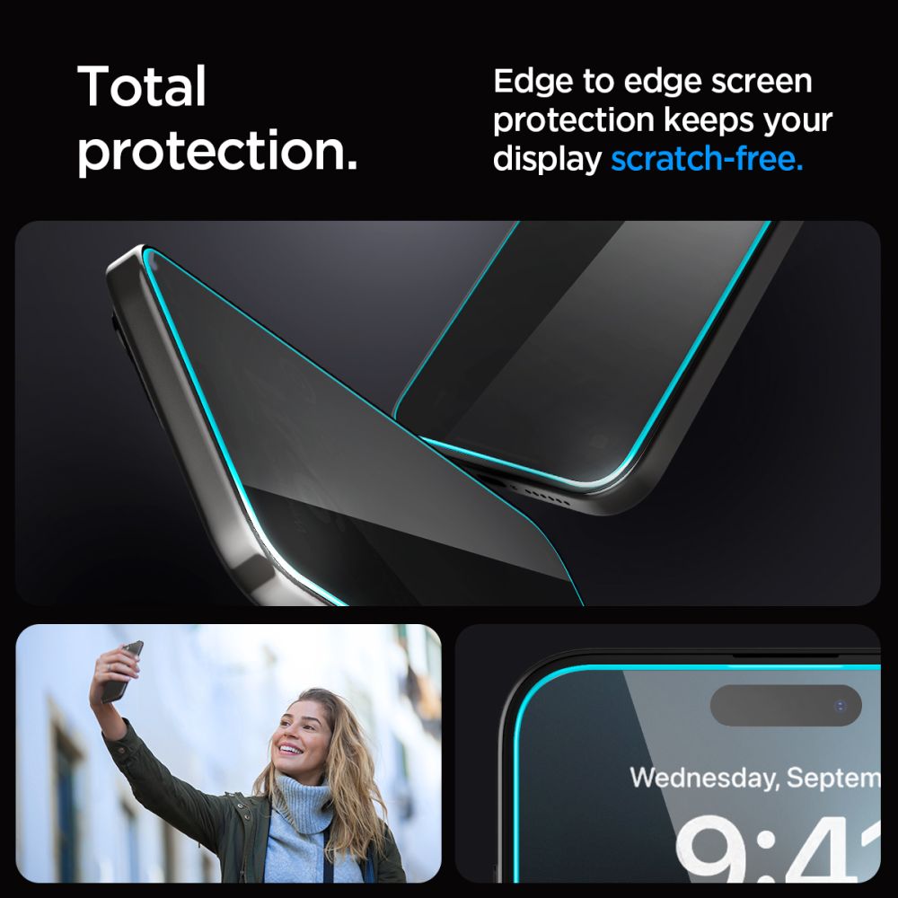 Spigen EZ Fit privatumo stiklas iPhone 15/16 (2 vnt.)