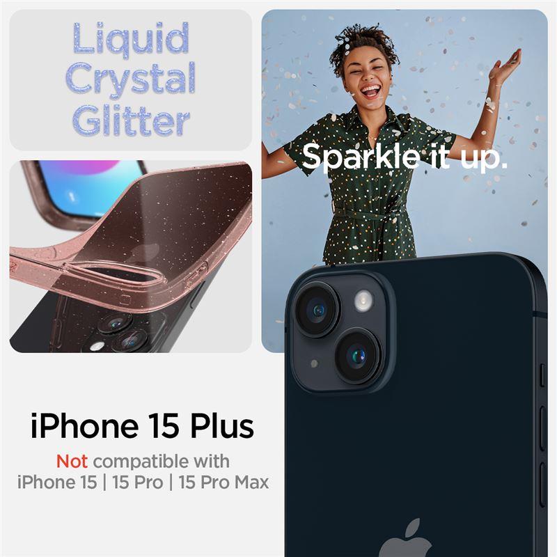 Spigen Liquid Crystal Glitter dėklas iPhone 15 Plus – rožinis