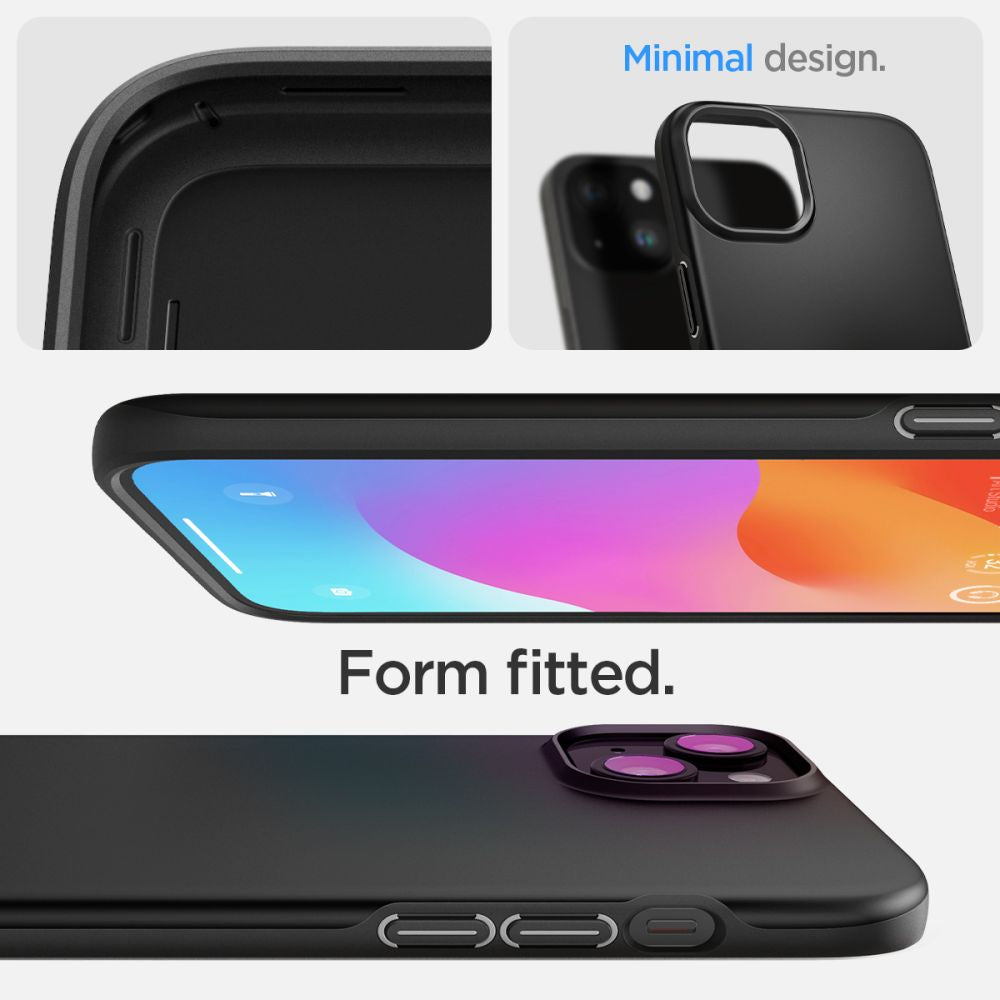 Spigen Thin Fit dėklas iPhone 15 – juodas