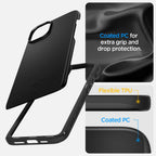 Spigen Thin Fit dėklas iPhone 15 – juodas