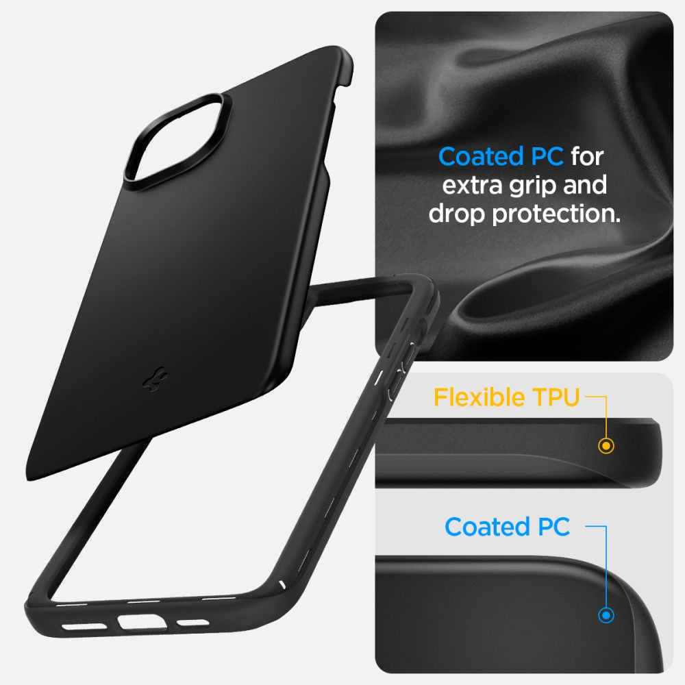 Spigen Thin Fit dėklas iPhone 15 – juodas