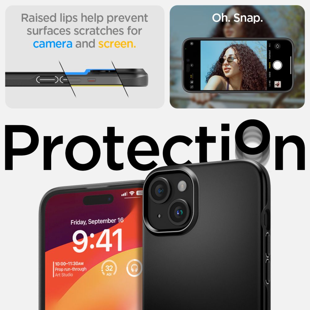 Spigen Thin Fit dėklas iPhone 15 – juodas