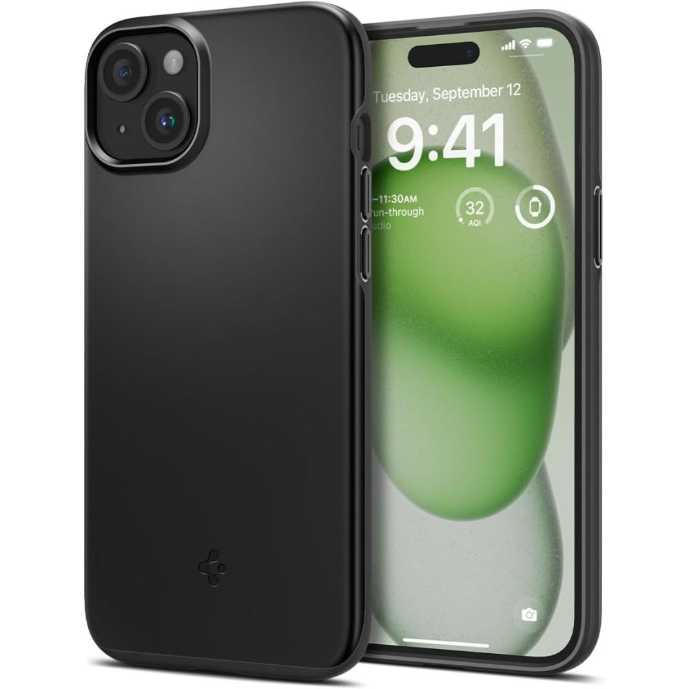 Spigen Thin Fit dėklas iPhone 15 Plus – juodas