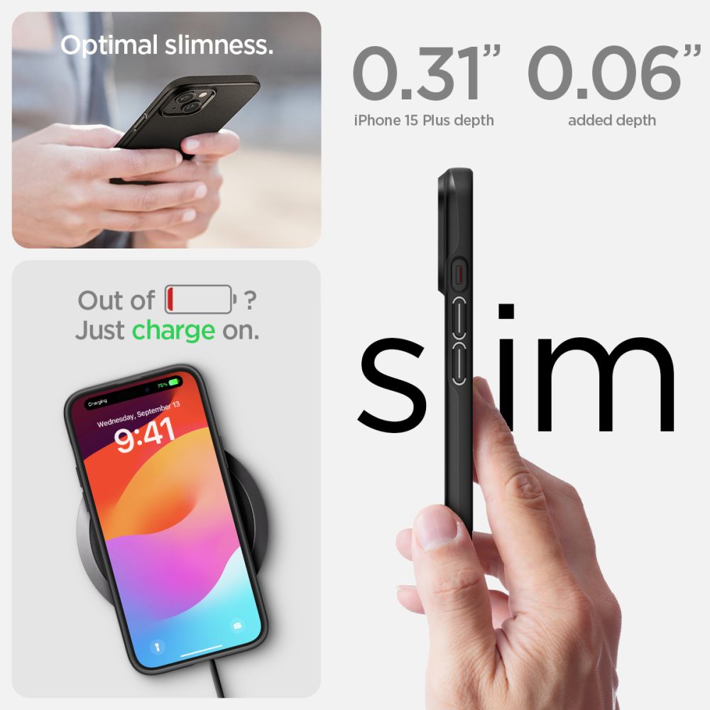 Spigen Thin Fit dėklas iPhone 15 Plus – juodas