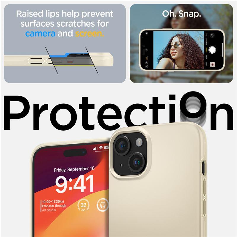 Spigen Thin Fit dėklas iPhone 15 Plus – smėlinis