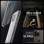 Spigen Ultra Hybrid dėklas iPhone 15 Pro – skaidrus matinis