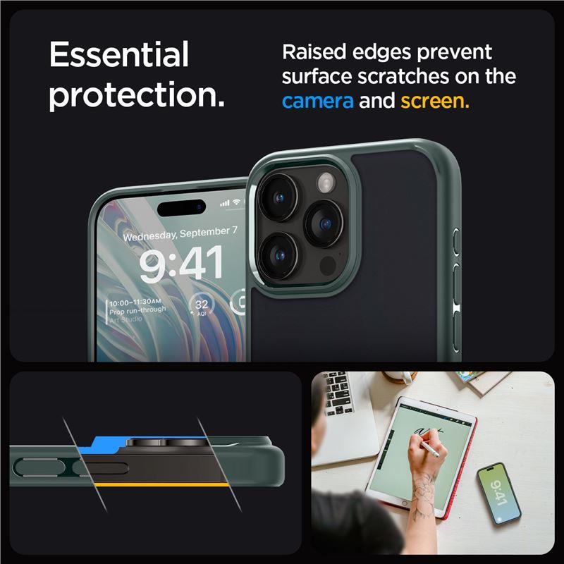 Spigen Rugged Armor MagSafe dėklas iPhone 15 Pro Max – tamsiai žalias