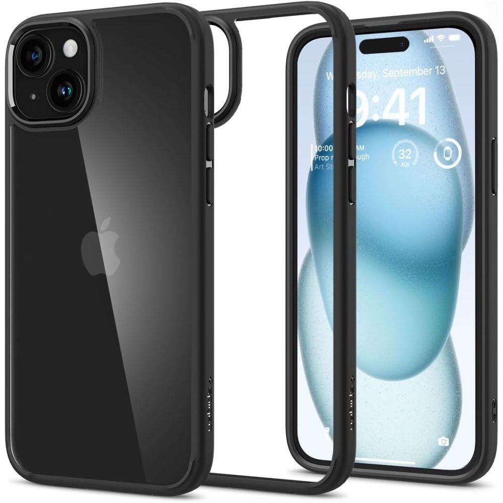 Spigen Ultra Hybrid dėklas iPhone 15 – matinė juoda