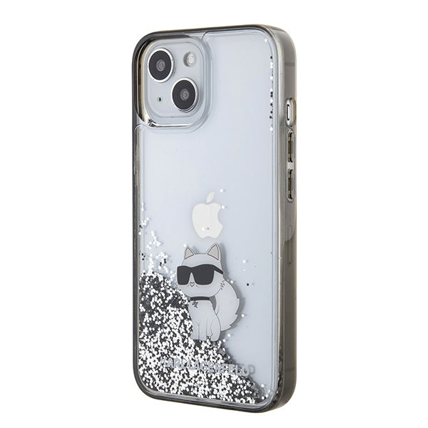 Karl Lagerfeld Liquid Glitter Choupette dėklas iPhone 15 - skaidrus