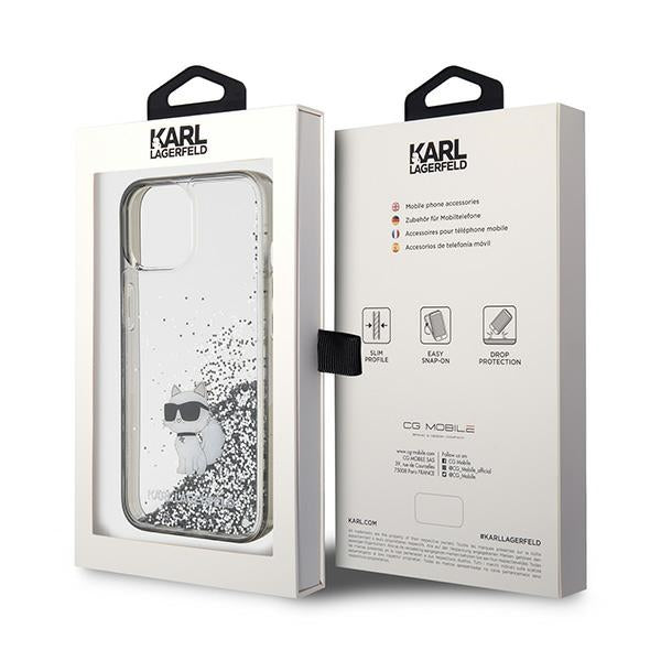 Karl Lagerfeld Liquid Glitter Choupette dėklas iPhone 15 - skaidrus