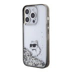 Karl Lagerfeld Liquid Glitter Choupette dėklas, skirtas iPhone 15 Pro Max - skaidrus