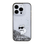 Karl Lagerfeld Liquid Glitter Choupette dėklas, skirtas iPhone 15 Pro Max - skaidrus