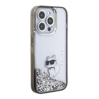 Karl Lagerfeld Liquid Glitter Choupette dėklas, skirtas iPhone 15 Pro Max - skaidrus